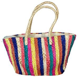 Waves Tandem Bags of California Straw Bag 80s 90s Vintage Colorful Beach Tote